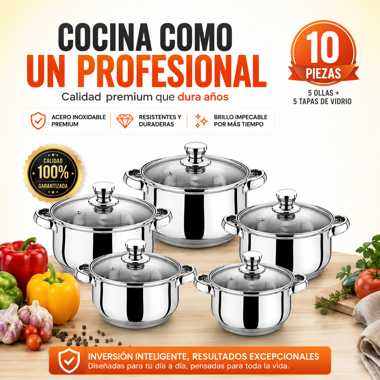 Juego de Ollas de Acero Inoxidable 🍳 TRANSFORMA TU COCINA EN UNA EXPERIENCIA PROFESIONAL