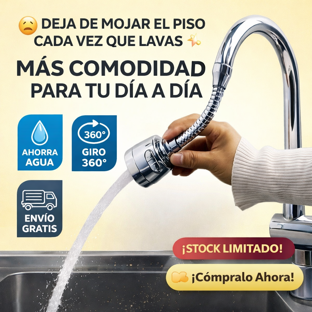 🚿Grifo giratorio 360° con aireador y boquilla ajustable💧Ahorro de agua para fregadero✨