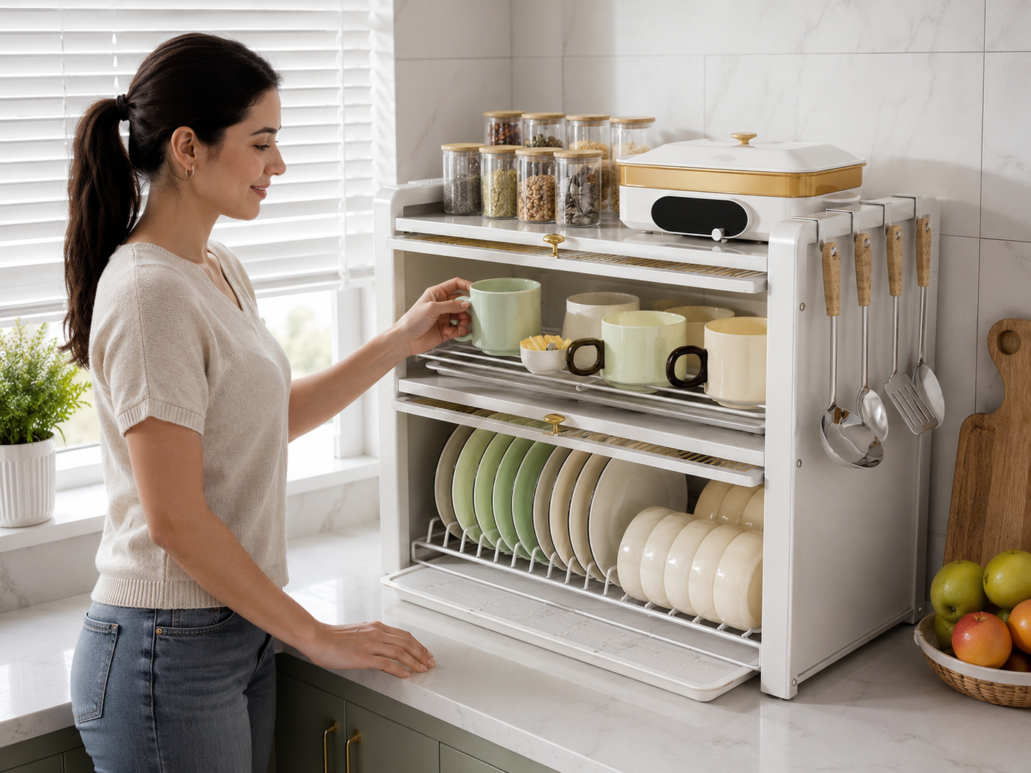 🔥 Escurridor de Platos con Puerta Antipolvo 🍽️ Cocina Más Ordenada y Elegante