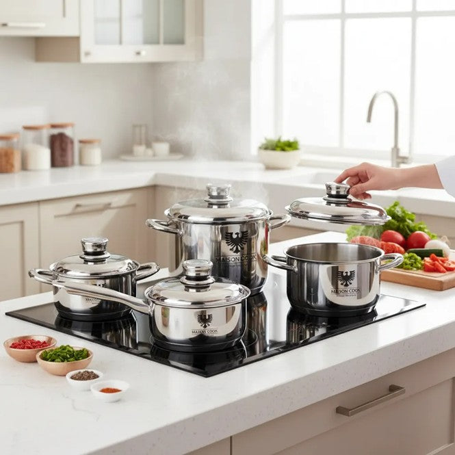 🍳Batería de Ollas Maison Cook 12 Piezas Acero Quirúrgico Premium ✨ Calidad Suiza + Inducción