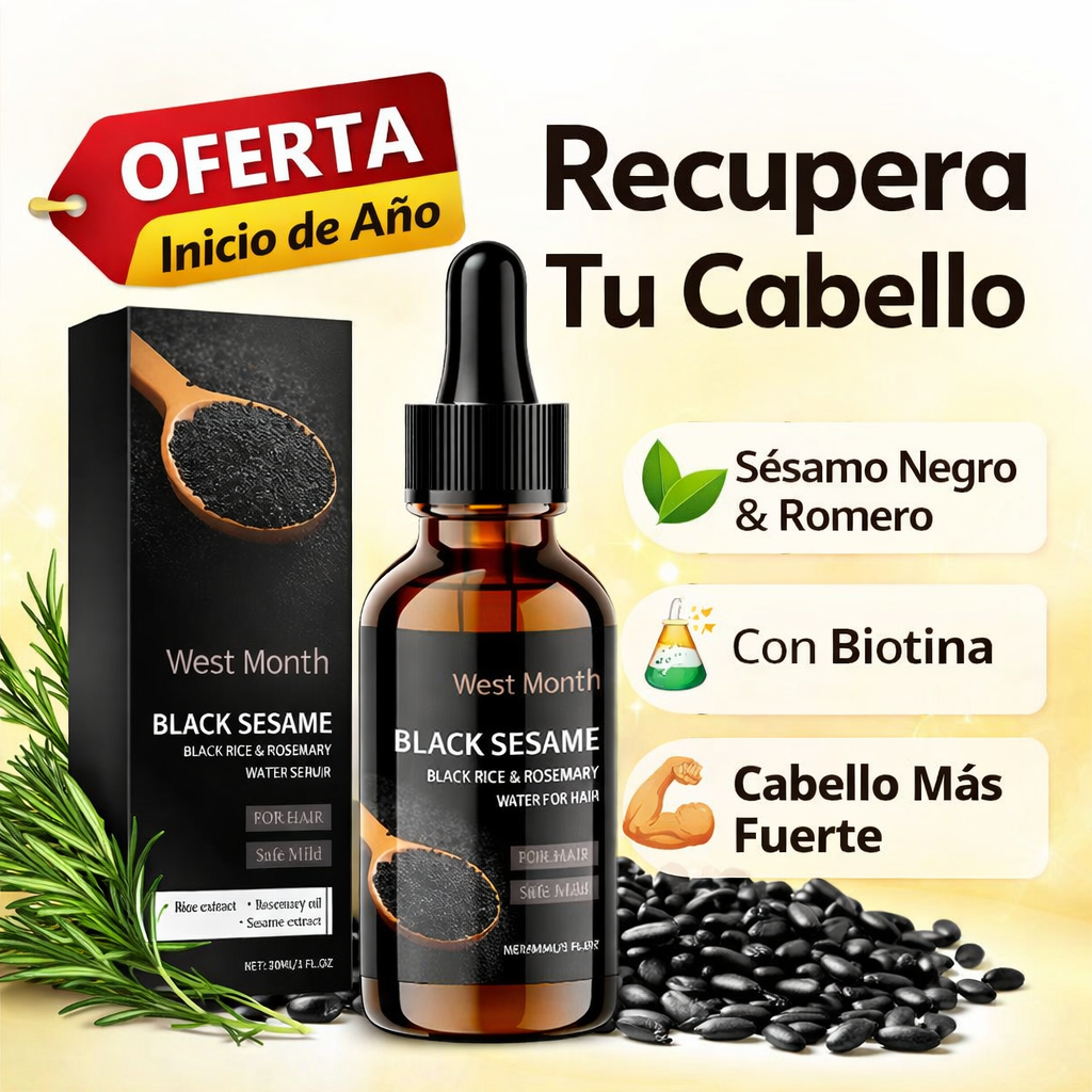 Serum Capilar en Spray de Sésamo Negro 🌿 Biotina & Aceite de Romero ✨ Hidratante y Engrosante para Cabello Seco y Dañado 💆‍♀️💆‍♂️