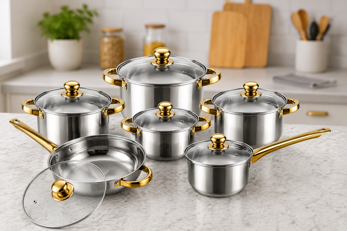 🔥 Batería de Cocina 12 Piezas Acero Inoxidable Premium🍲Duraderas, Resistentes y Elegantes