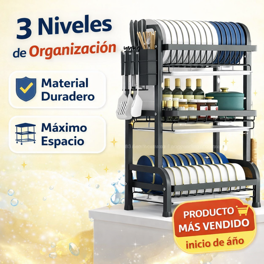 Estante Escurridor de Loza 3 Niveles Kitchen 🔥 | Más Espacio, Más Orden en tu Cocina 🍽️🏠