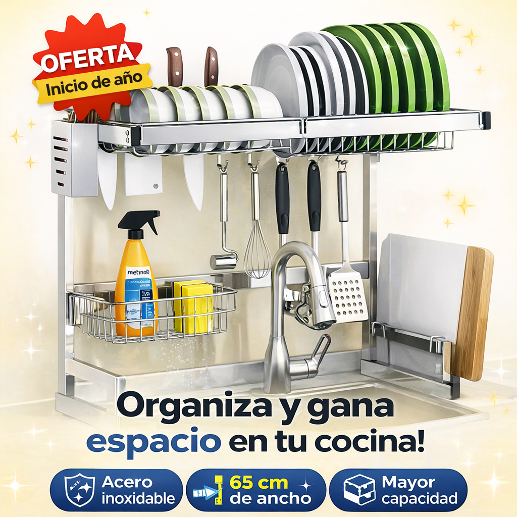 ✨🍽️Escurridor Platero de Acero Inoxidable 65 cm🧼Organización total y mayor capacidad 🍽️🏡