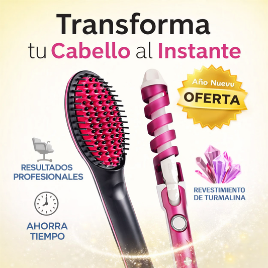 ✨💁‍♀️ COMBO CEPILLO ALISADOR + PINZA RIZADORA 💁‍♀️✨ 🔥 ALISA, RIZA Y TRANSFORMA TU LOOK EN MINUTOS 🔥 💖 RESULTADOS DE SALÓN DESDE CASA 💖
