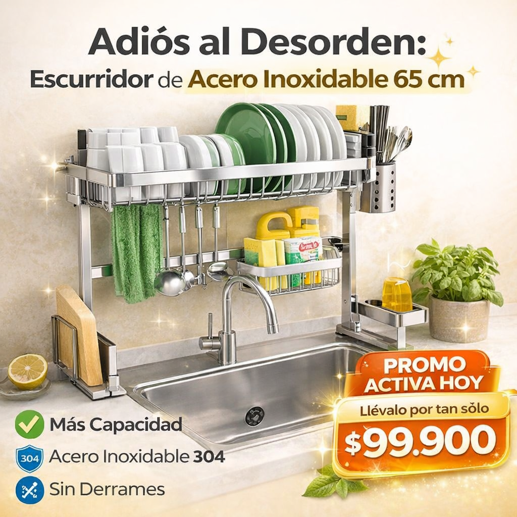 ✨🍽️Escurridor Platero de Acero Inoxidable 65 cm🧼Organización total y mayor capacidad 🍽️🏡