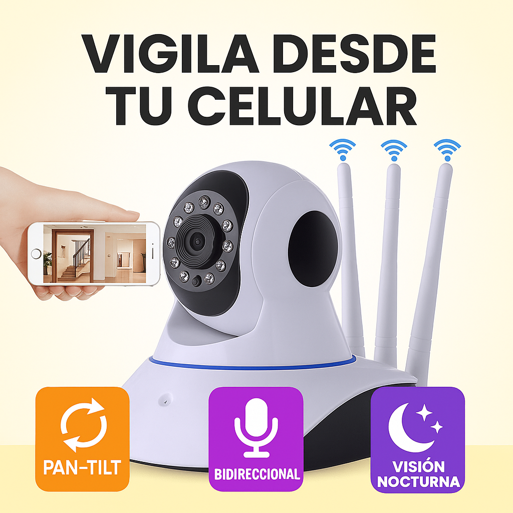 📹 Cámara Robótica WiFi Q5Y-1 👁️‍🗨️Vigila tu hogar, oficina o negocio desde tu celular en tiempo real🌙 Visión nocturna 🔄 Rotación 355° 🎙️ Audio bidireccional 📱 Control desde tu celular