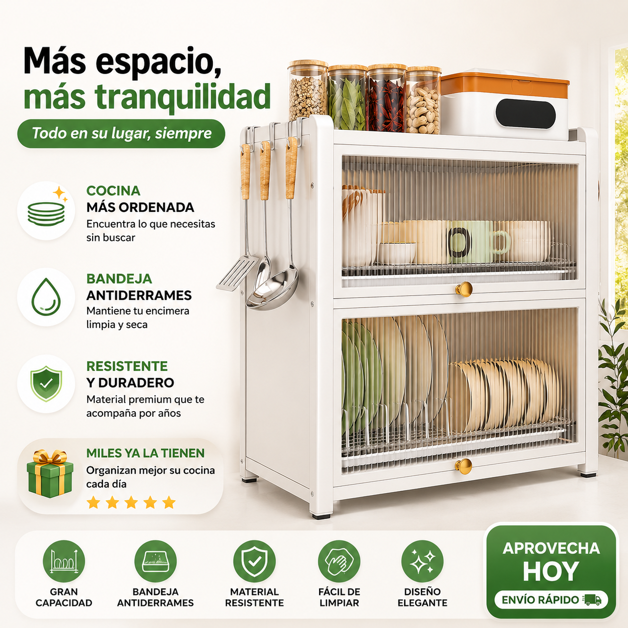 🔥 Escurridor de Platos con Puerta Antipolvo 🍽️ Cocina Más Ordenada y Elegante