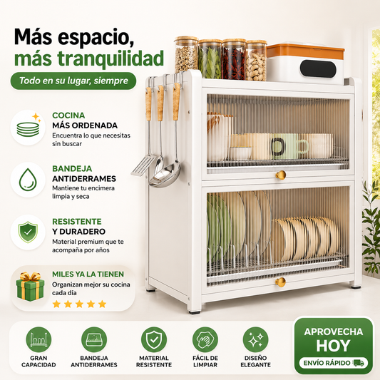 🔥 Escurridor de Platos con Puerta Antipolvo 🍽️ Cocina Más Ordenada y Elegante