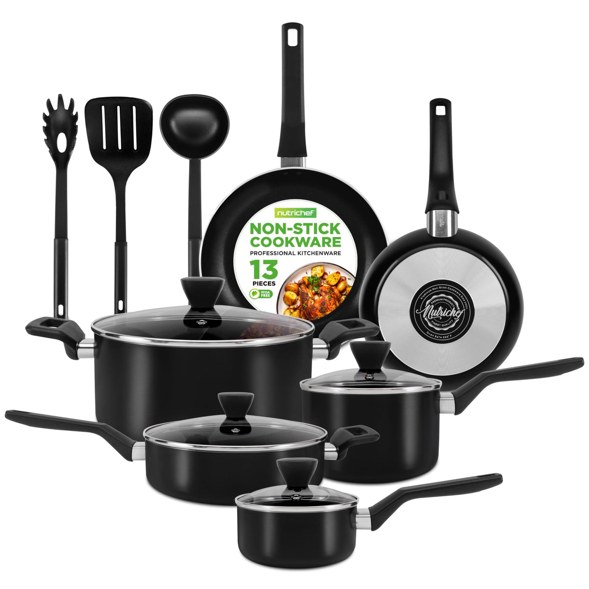 Batería de Cocina Premium 13 Piezas™ | Ollas + Utensilios | Cocina Fácil, Completa y Elegante
