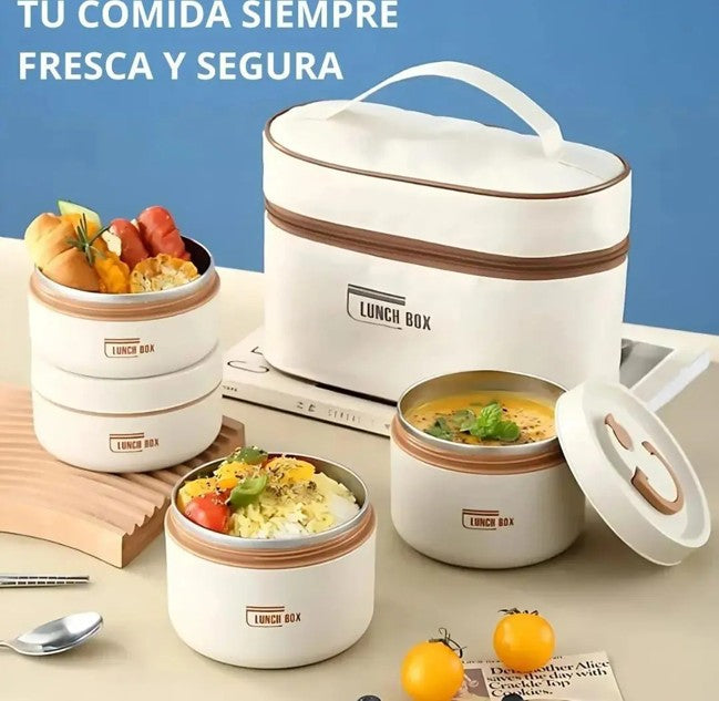 Porta Comida X4 Sets 🍱 | Lleva tu Almuerzo Fácil, Seguro y Sin Derrames