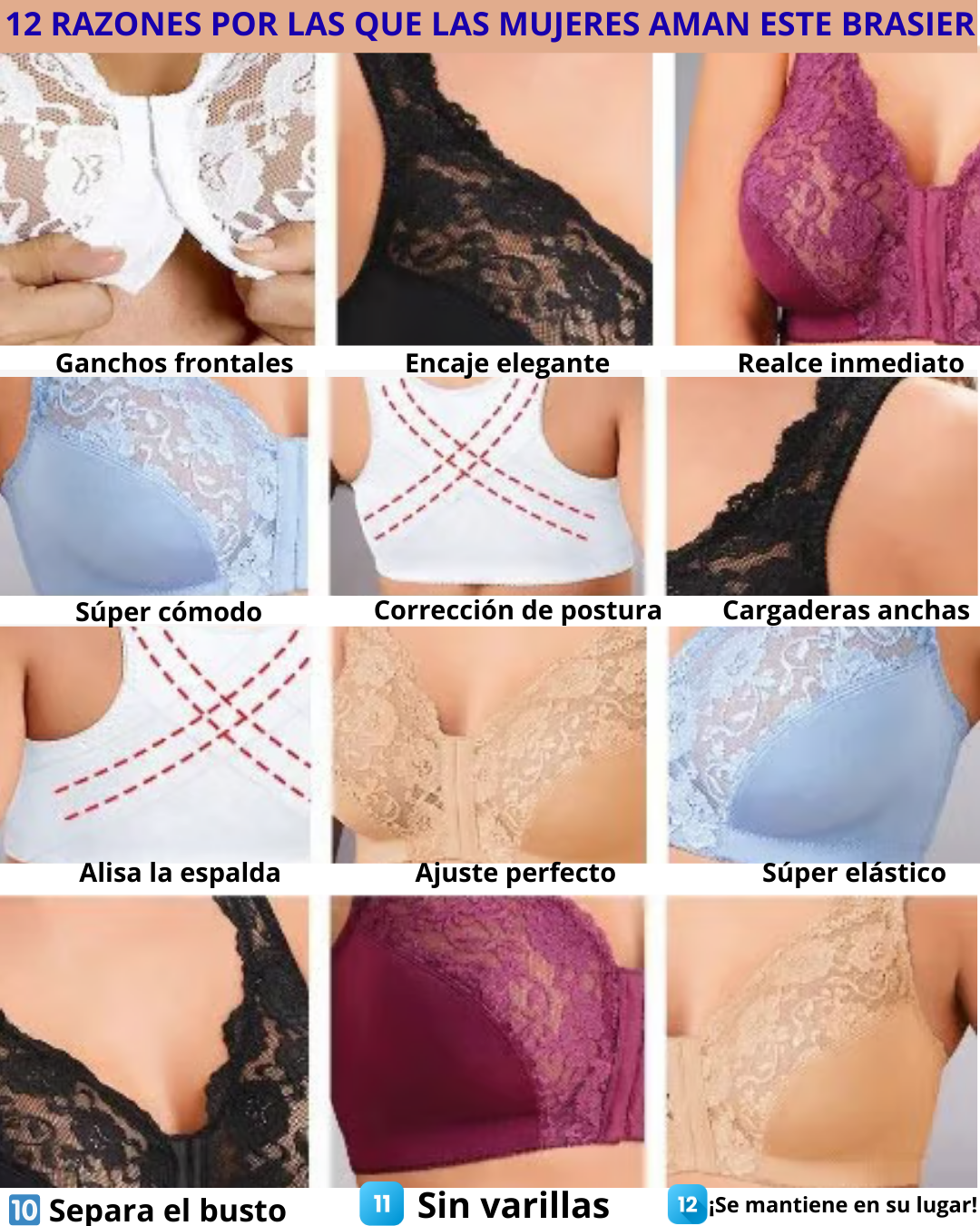 👙Divine Lift 💃 Ganchos frontales, encaje elástico, realce superior y corrección de postura: un sujetador todo en uno👙