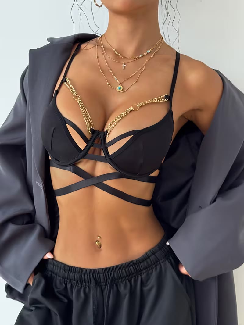 🖤🌟Sostén de Encaje Negro con Detalles Dorados ✨Elegancia, Sensualidad y Comodidad en una Sola Prenda 💖