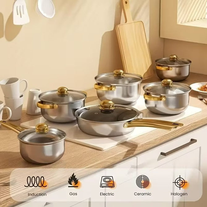 🔥 Batería de Cocina 12 Piezas Acero Inoxidable Premium🍲Duraderas, Resistentes y Elegantes