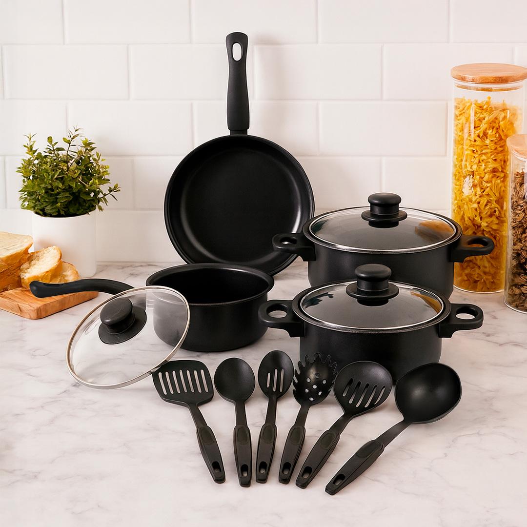 Batería de Cocina Premium 13 Piezas™ | Ollas + Utensilios | Cocina Fácil, Completa y Elegante